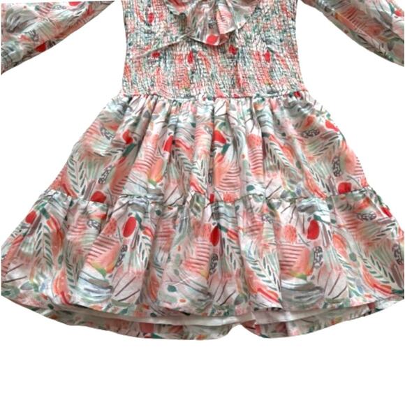 Vestique Sammie Peach Green Floral Smocked Deep V-Neck Mini Dress Small NEW - Picture 10 of 13